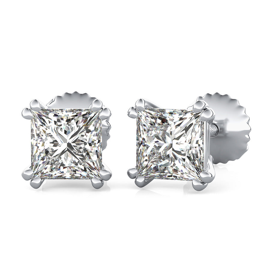 Princess Natural Diamond Double Prong Basket Stud Earrings