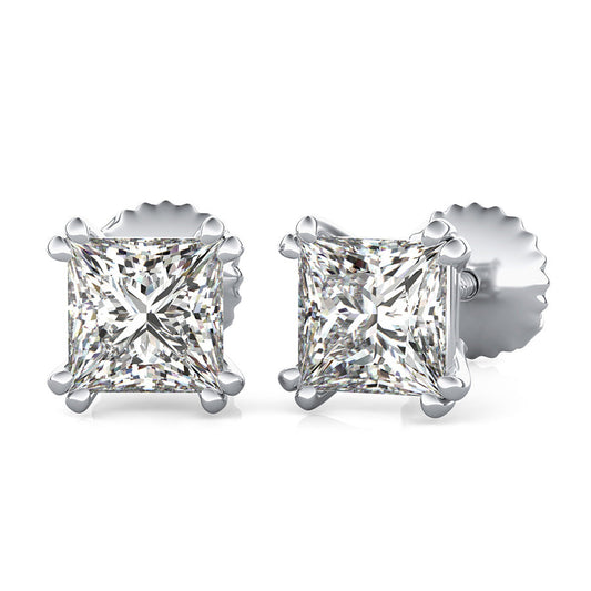 Princess Natural Diamond Double Prong Basket Stud Earrings