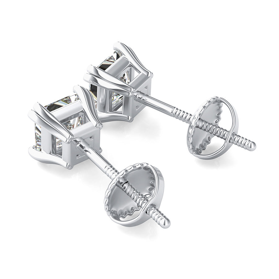 Princess Natural Diamond Double Prong Basket Stud Earrings