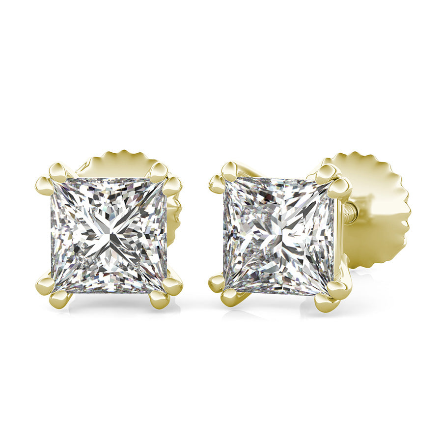 Princess Natural Diamond Double Prong Basket Stud Earrings