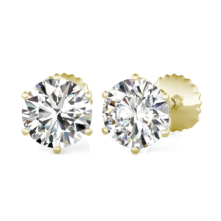 Round Natural Diamond Flower Prong Stud Earrings