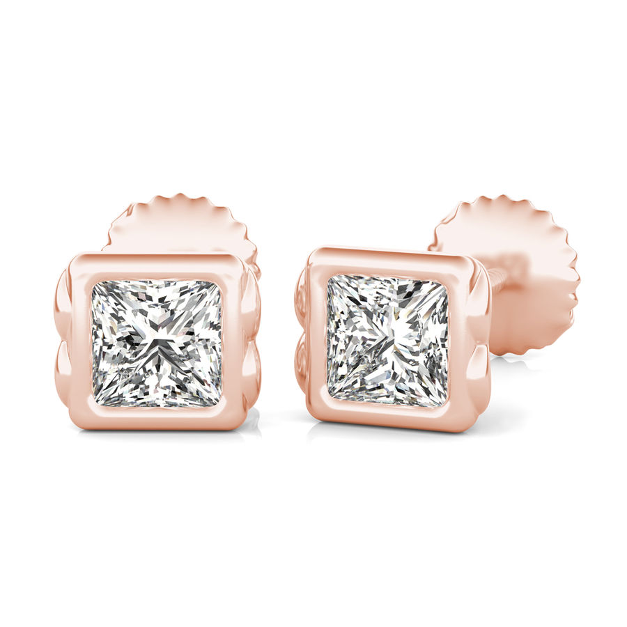 Princess Natural Diamond Bezel Stud Earrings