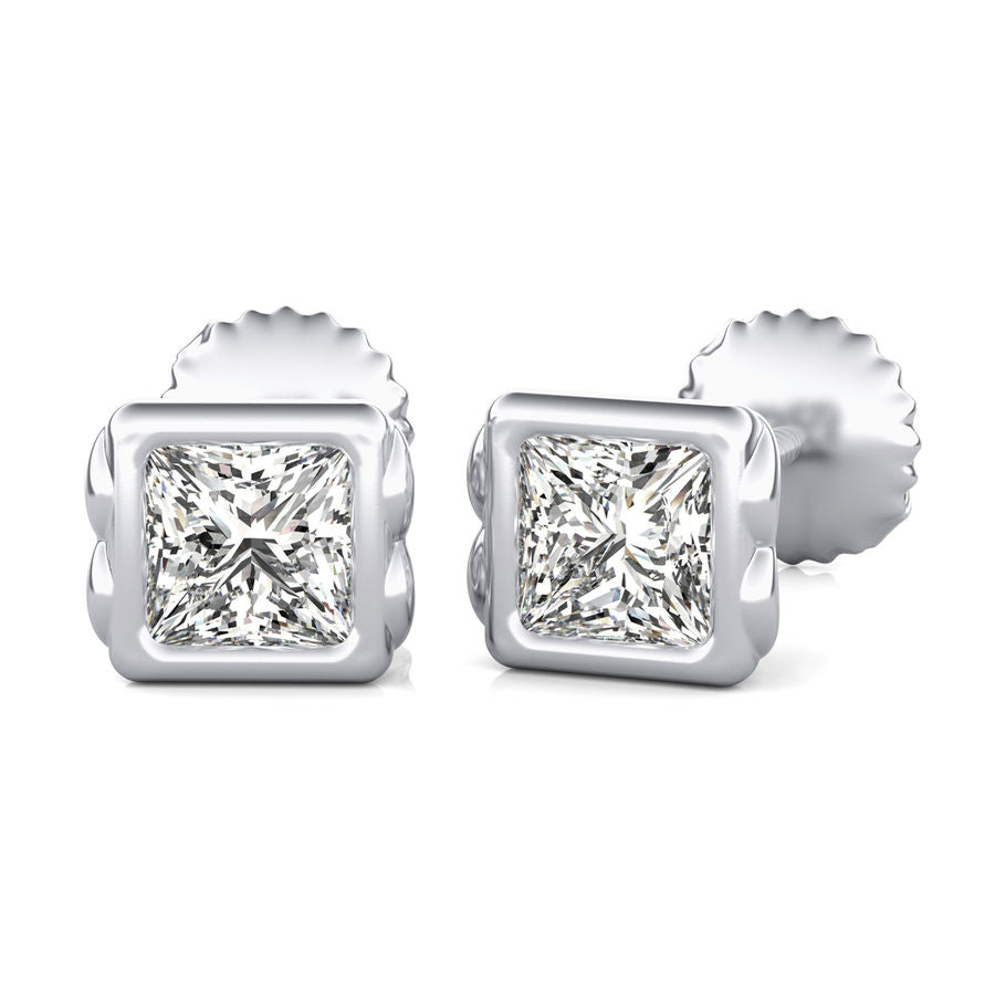 Princess Natural Diamond Bezel Stud Earrings