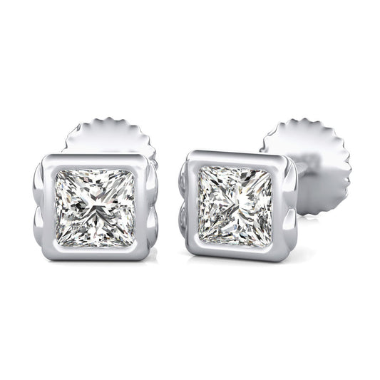 Princess Natural Diamond Bezel Stud Earrings