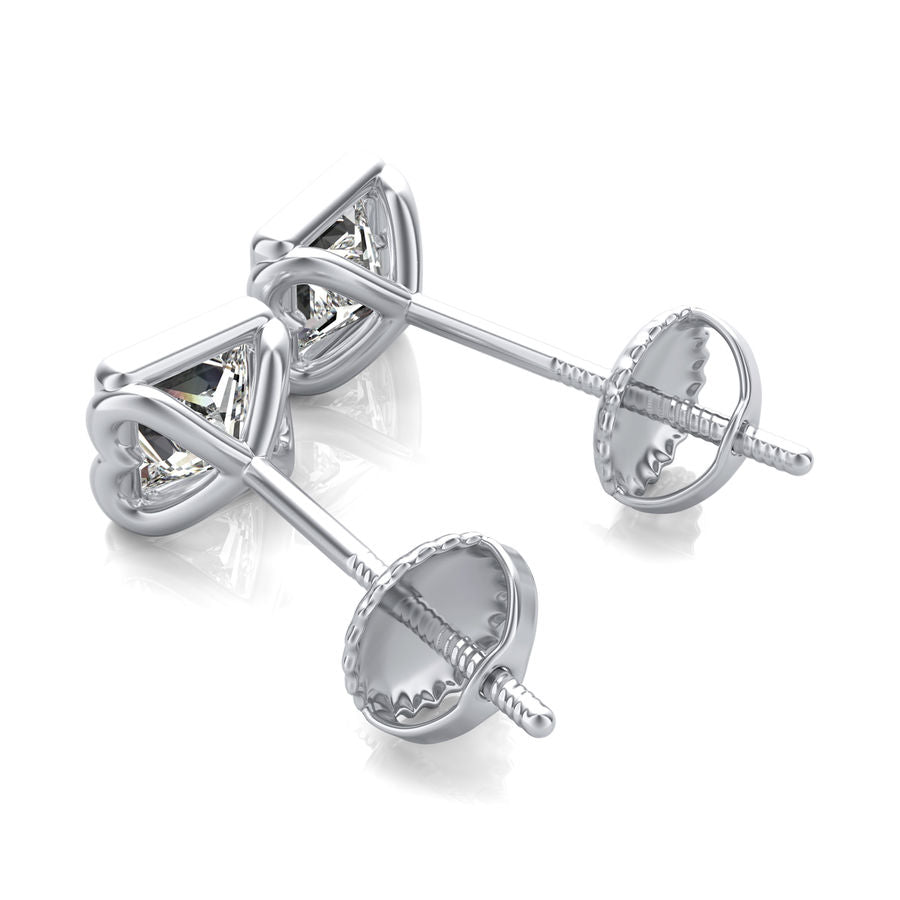 Princess Natural Diamond Bezel Stud Earrings