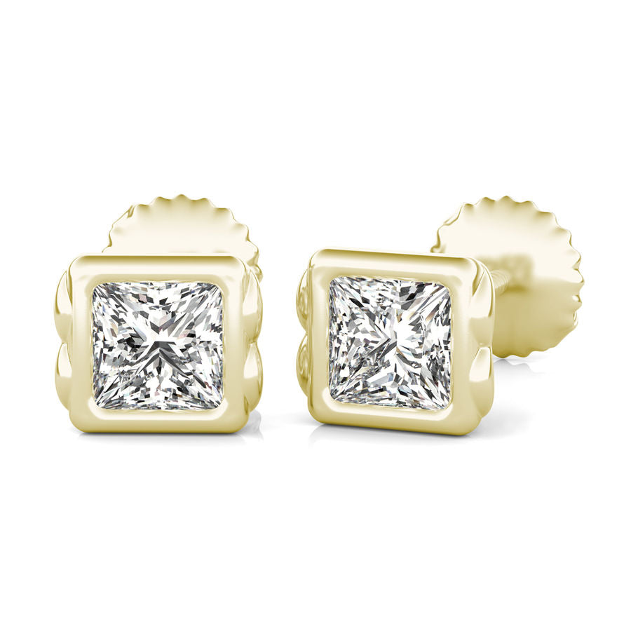 Princess Natural Diamond Bezel Stud Earrings