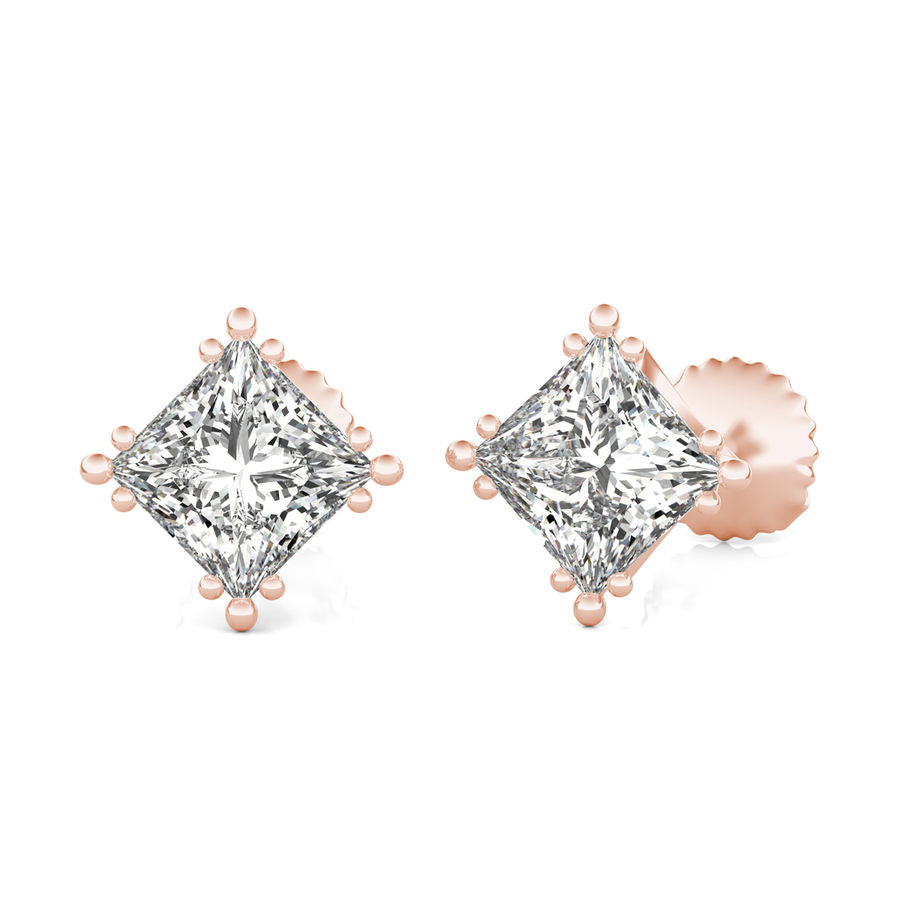 Princess Natural Diamond Crown Prong Stud Earrings