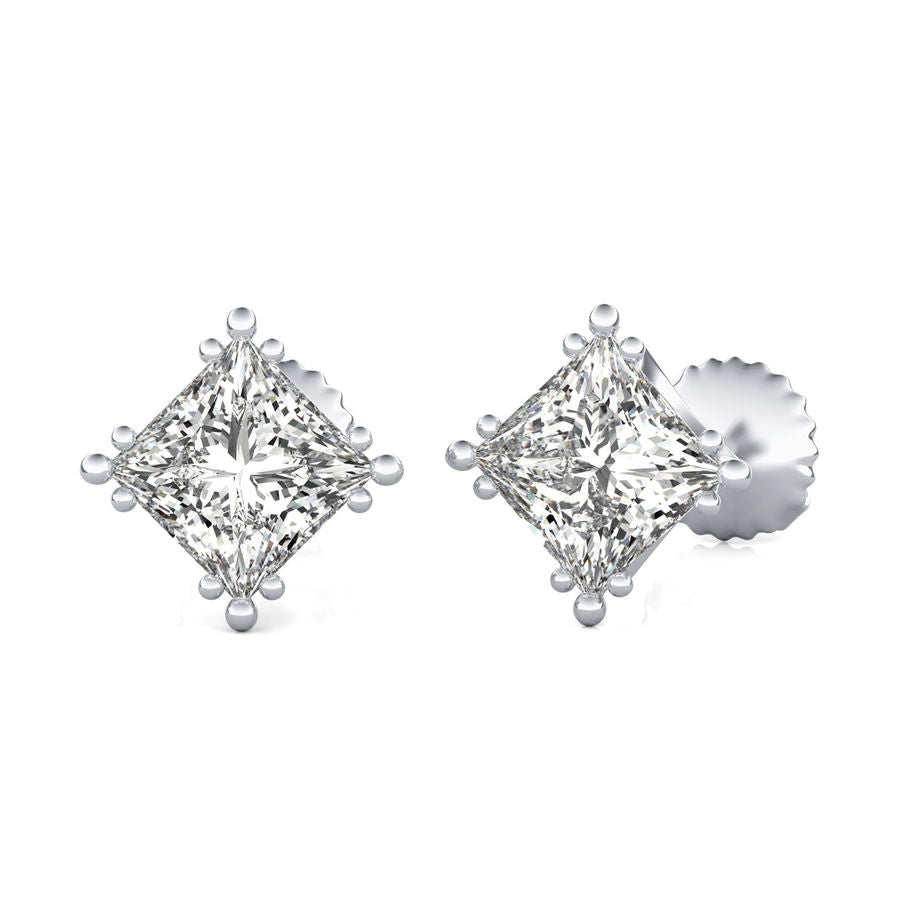 Princess Natural Diamond Crown Prong Stud Earrings
