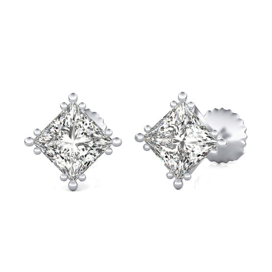 Princess Natural Diamond Crown Prong Stud Earrings