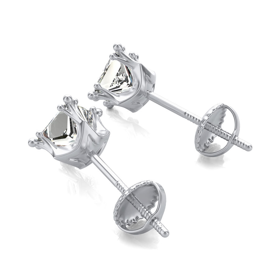 Princess Natural Diamond Crown Prong Stud Earrings