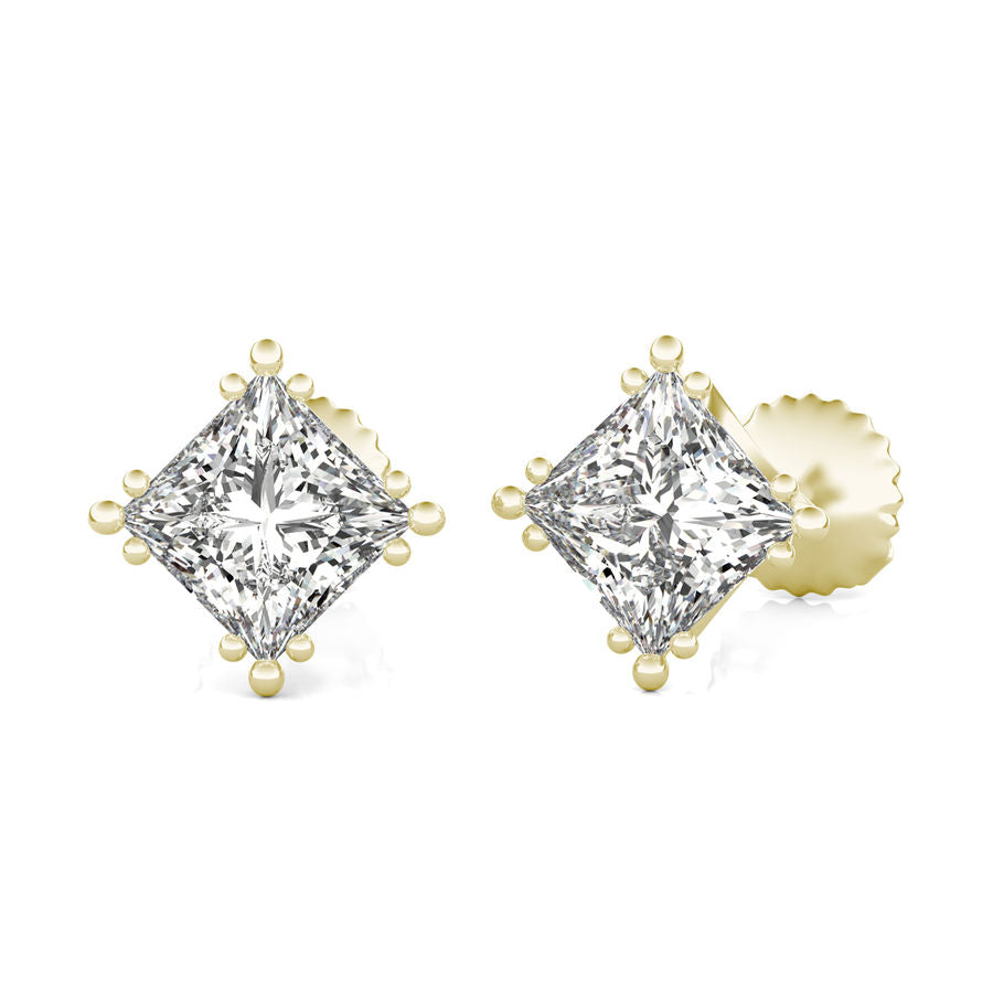 Princess Natural Diamond Crown Prong Stud Earrings