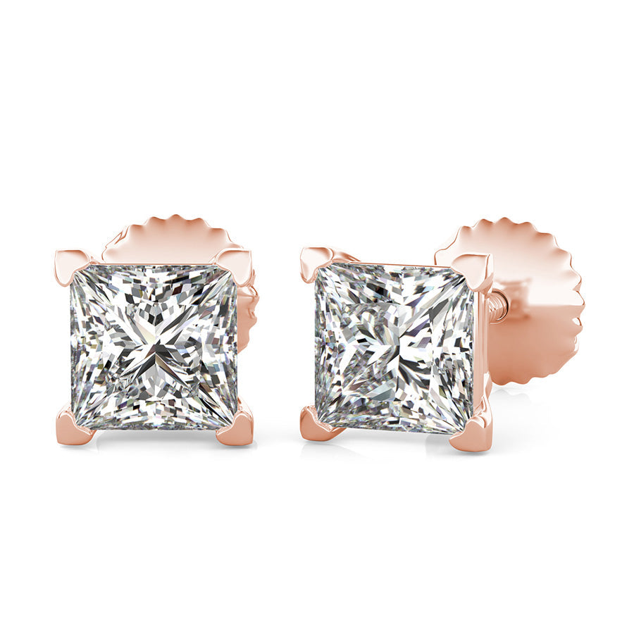 Princess Natural Diamond Heart Shaped Prong Prong Stud Earrings