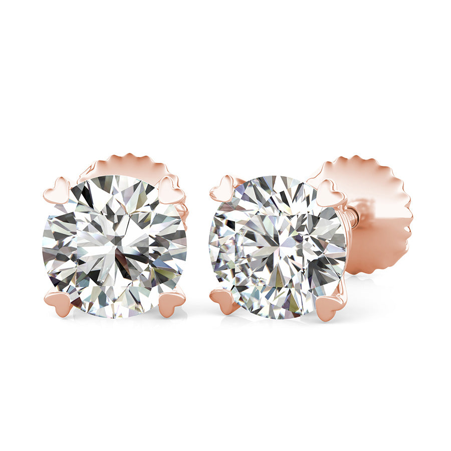Round Natural Diamond Heart Shaped Prong Prong Stud Earrings