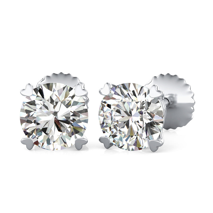Round Natural Diamond Heart Shaped Prong Prong Stud Earrings