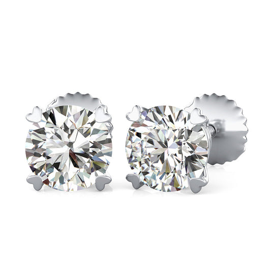 Round Natural Diamond Heart Shaped Prong Prong Stud Earrings