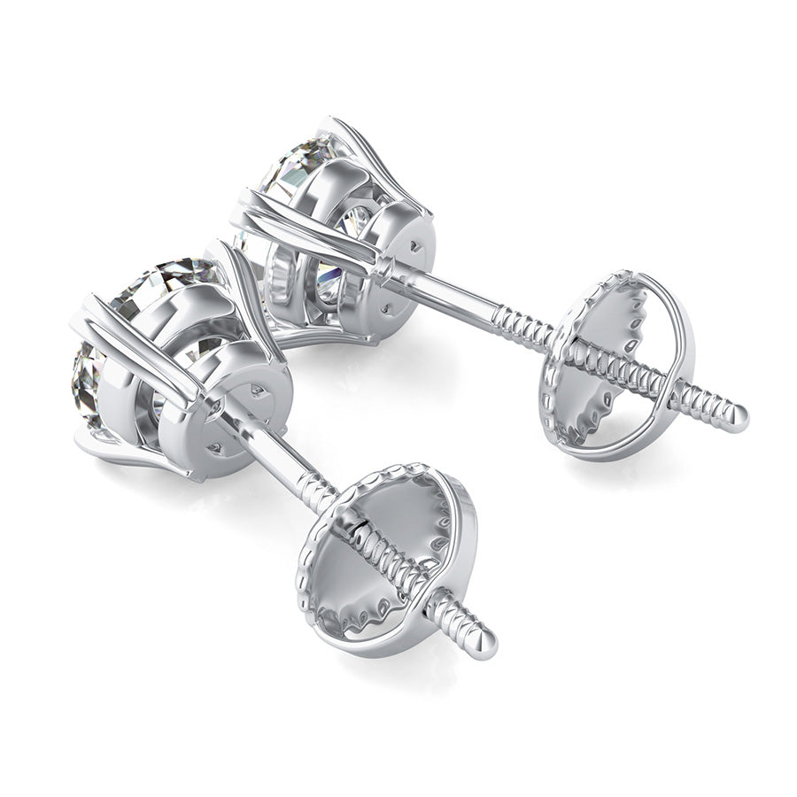 Round Natural Diamond Heart Shaped Prong Prong Stud Earrings