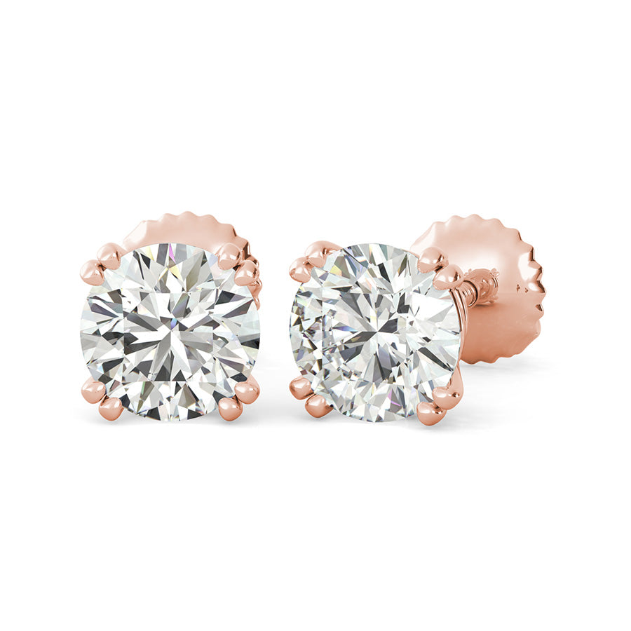 Round Natural Diamond Double Prong Basket Stud Earrings