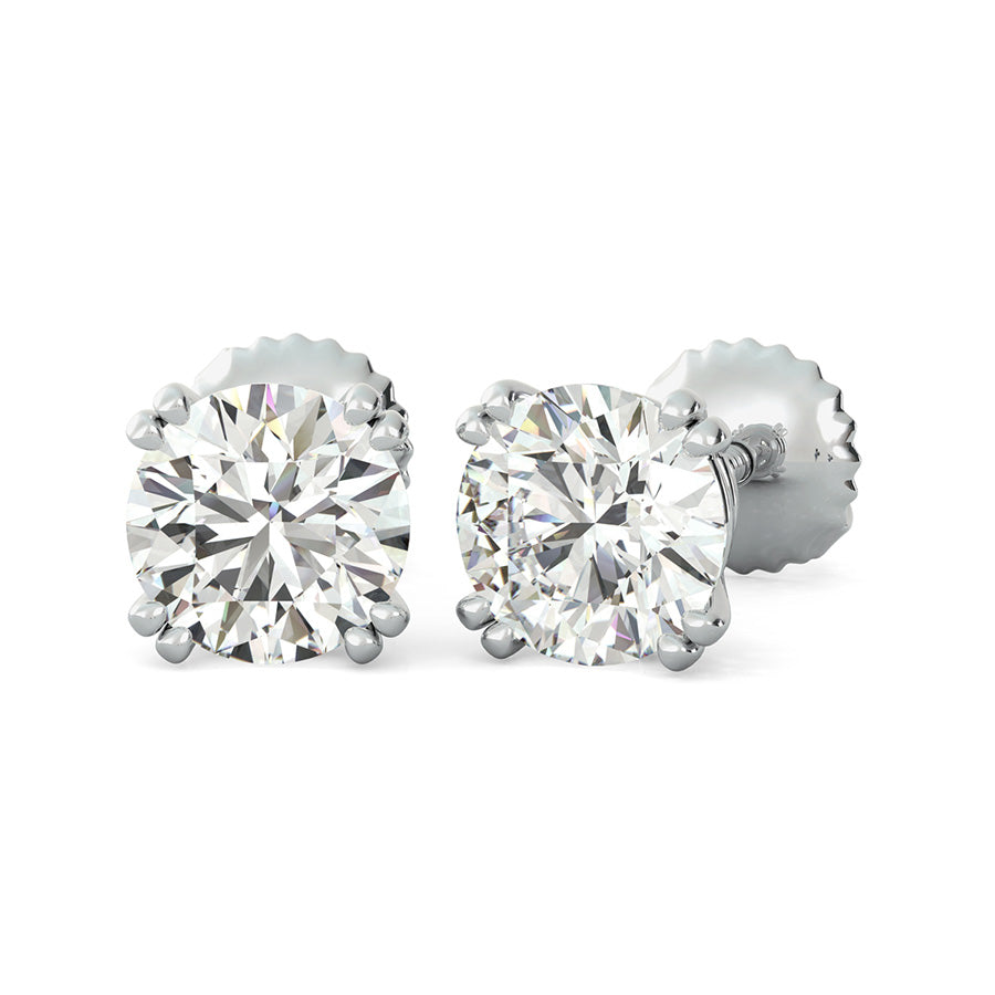 Round Natural Diamond Double Prong Basket Stud Earrings