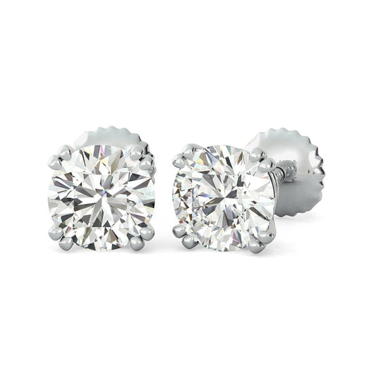 Round Natural Diamond Double Prong Basket Stud Earrings
