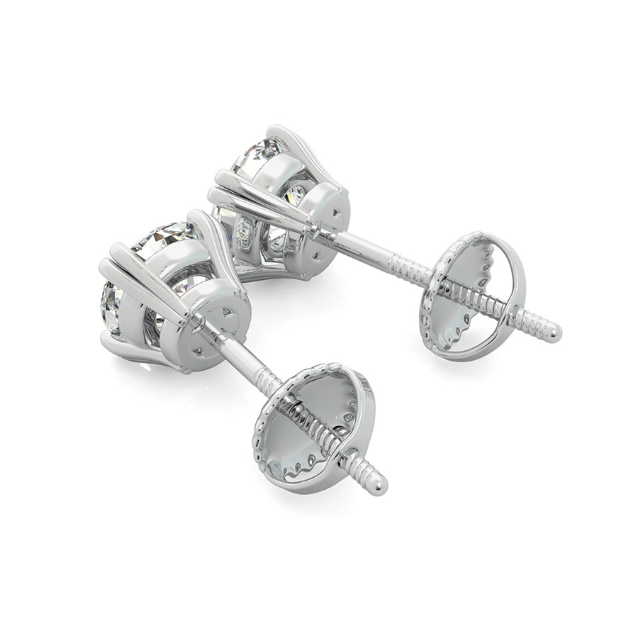 Round Natural Diamond Double Prong Basket Stud Earrings