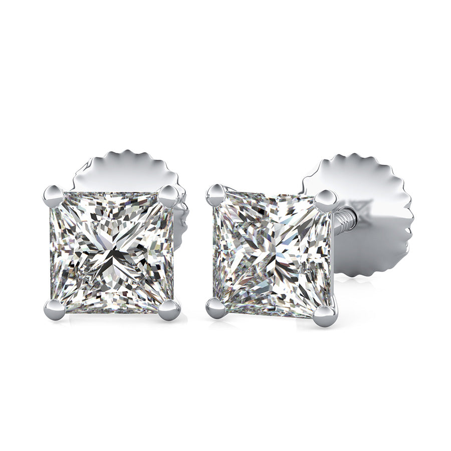 Princess Natural Diamond 3 Prong Martini Stud Earrings
