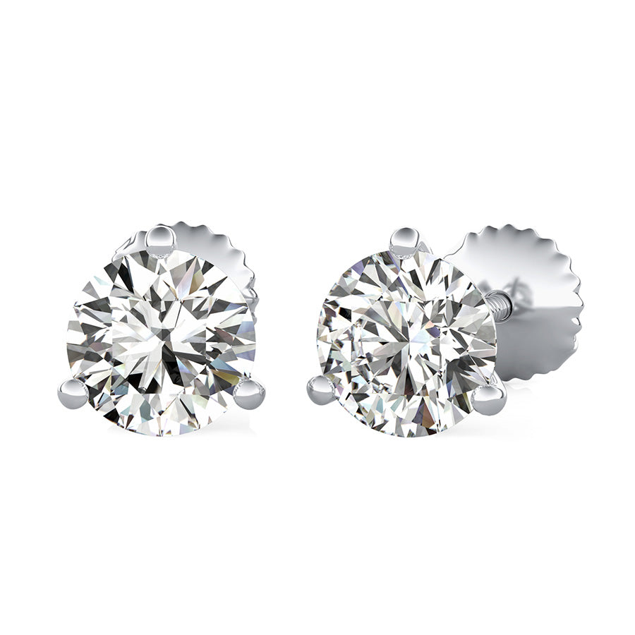Round Natural Diamond 3 Prong Martini Stud Earrings