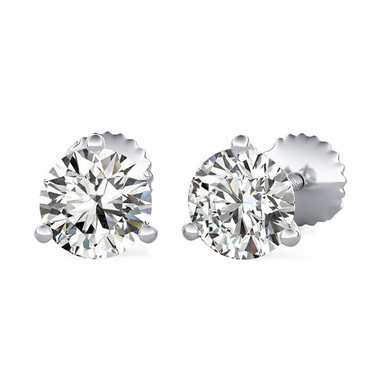 Round Natural Diamond 3 Prong Martini Stud Earrings