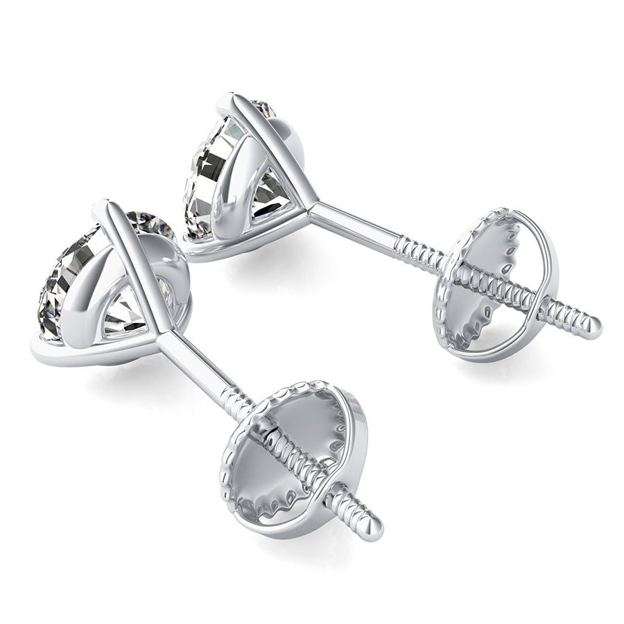 Round Natural Diamond 3 Prong Martini Stud Earrings