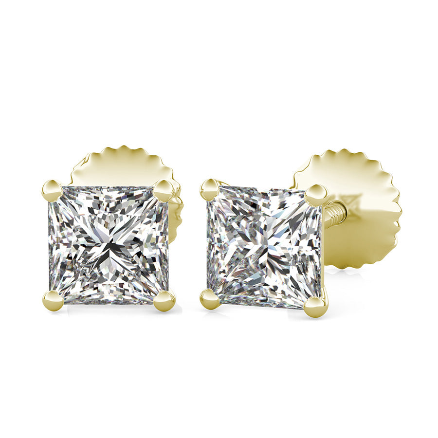 Princess Natural Diamond 3 Prong Martini Stud Earrings