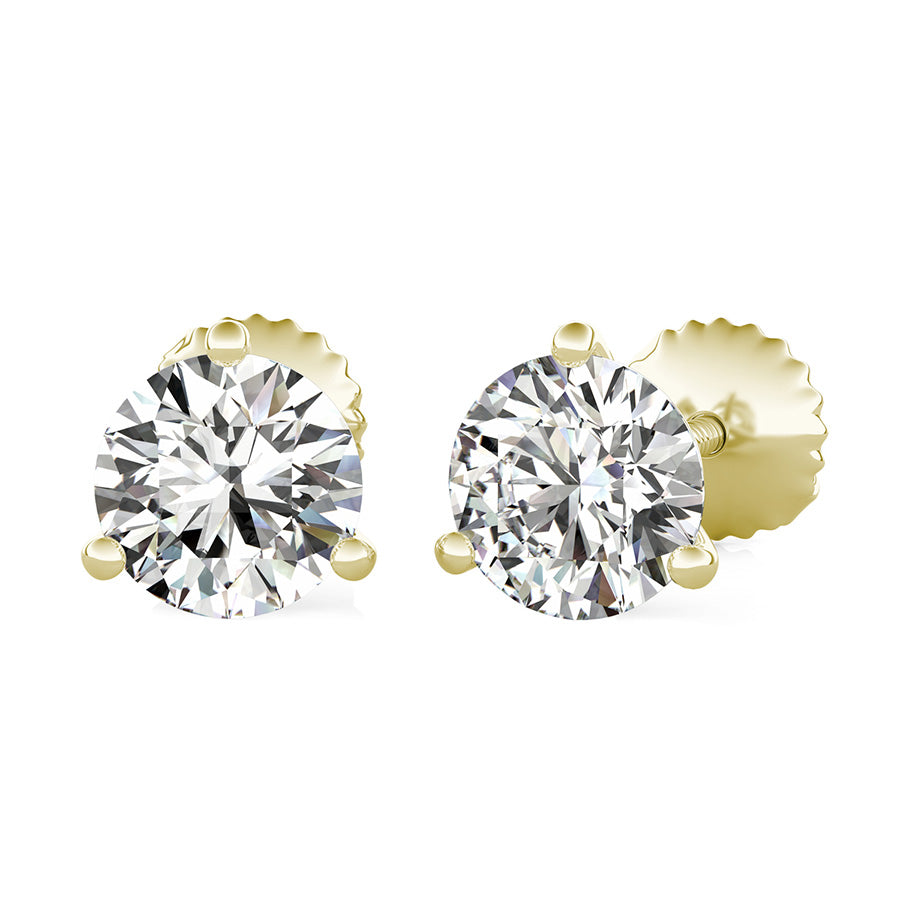 Round Natural Diamond 3 Prong Martini Stud Earrings