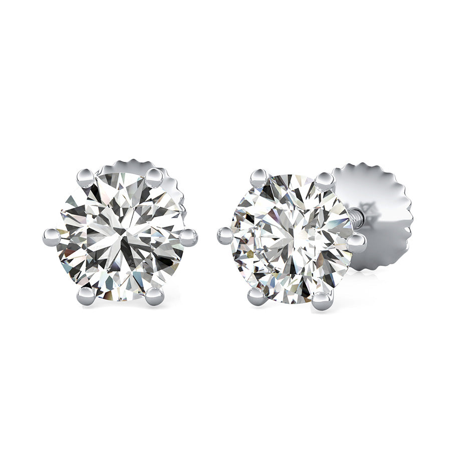 Round Natural Diamond 6 Prong Stud Earrings