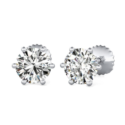 Round Natural Diamond 6 Prong Stud Earrings