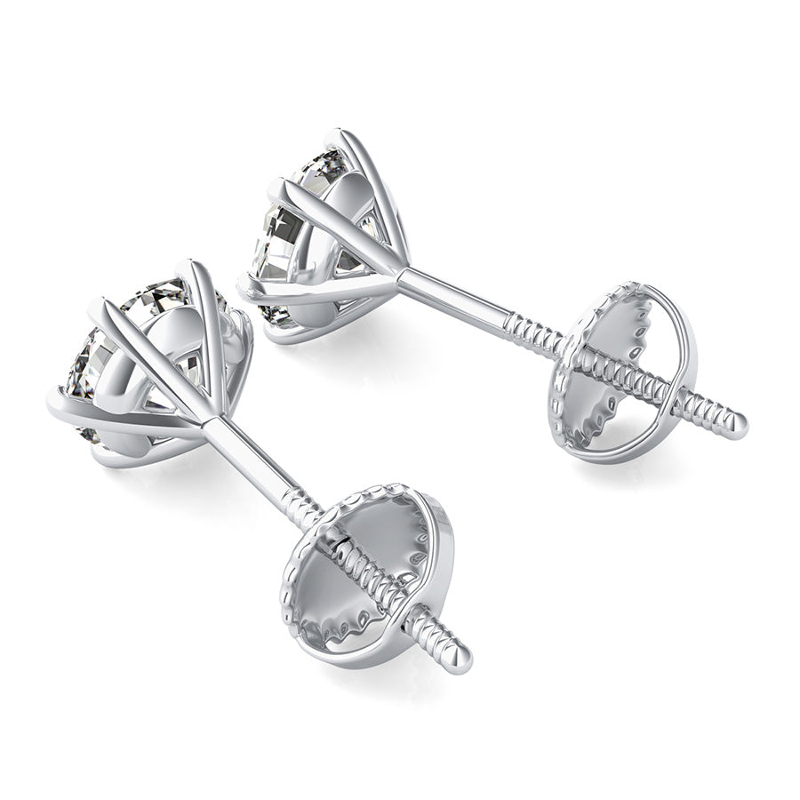 Round Natural Diamond 6 Prong Stud Earrings