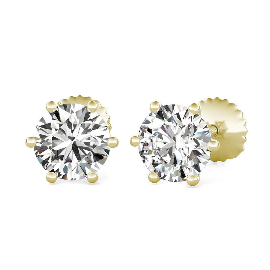 Round Natural Diamond 6 Prong Stud Earrings