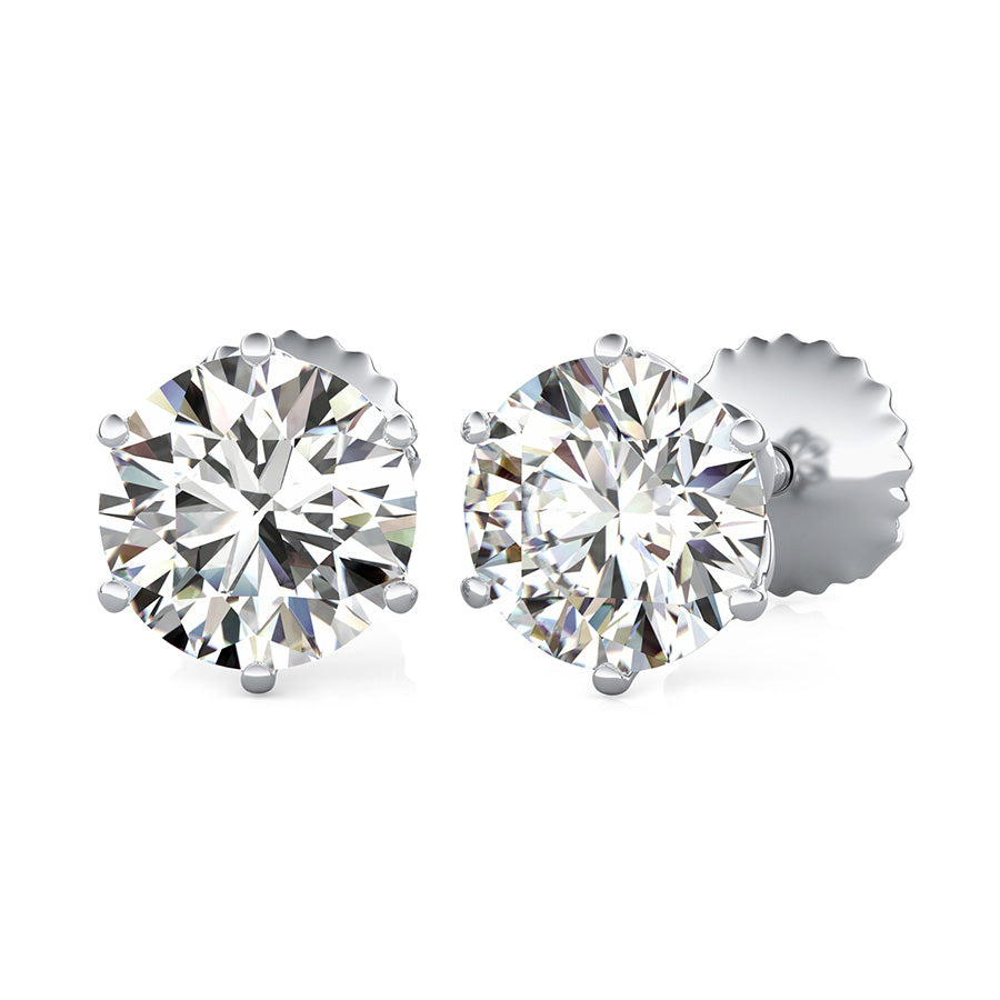 Round Natural Diamond Flower Prong Stud Earrings