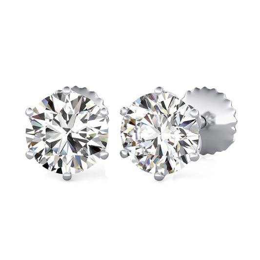 Round Natural Diamond Flower Prong Stud Earrings
