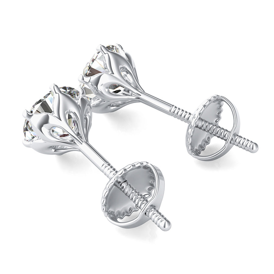 Round Natural Diamond Flower Prong Stud Earrings
