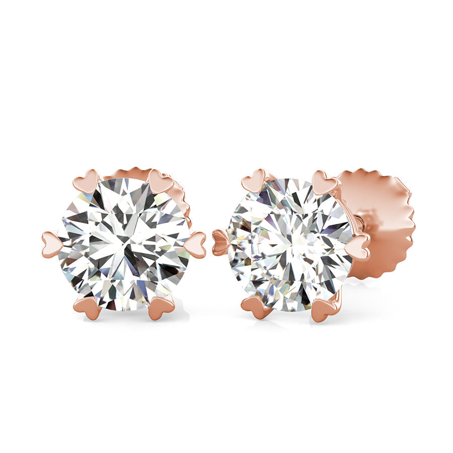 Round Natural Diamond Heart Shaped Prong Stud Earrings