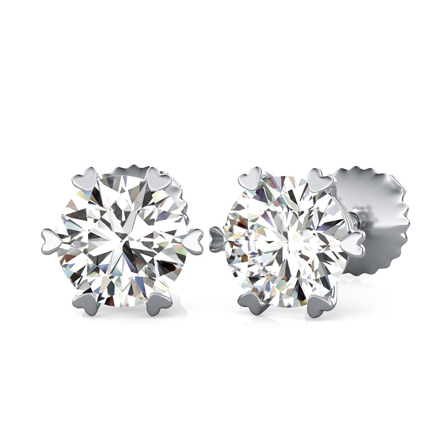 Round Natural Diamond Heart Shaped Prong Stud Earrings