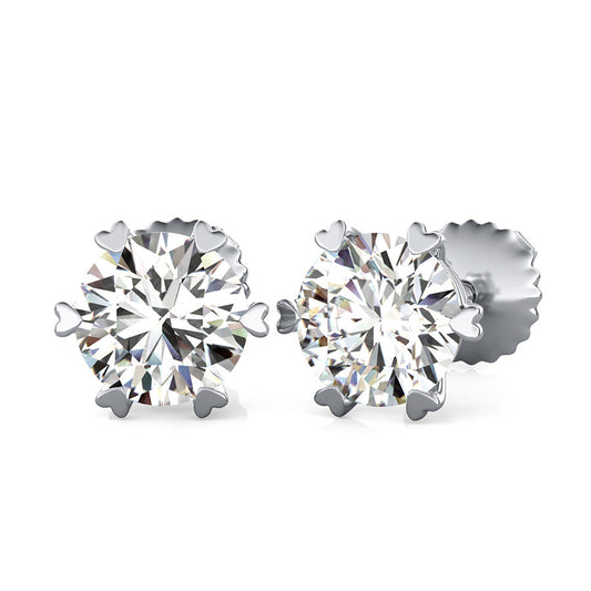 Round Natural Diamond Heart Shaped Prong Stud Earrings