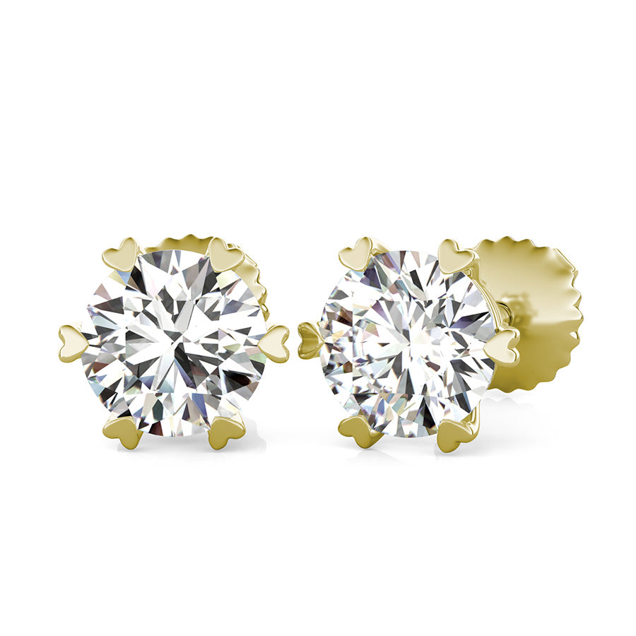 Round Natural Diamond Heart Shaped Prong Stud Earrings