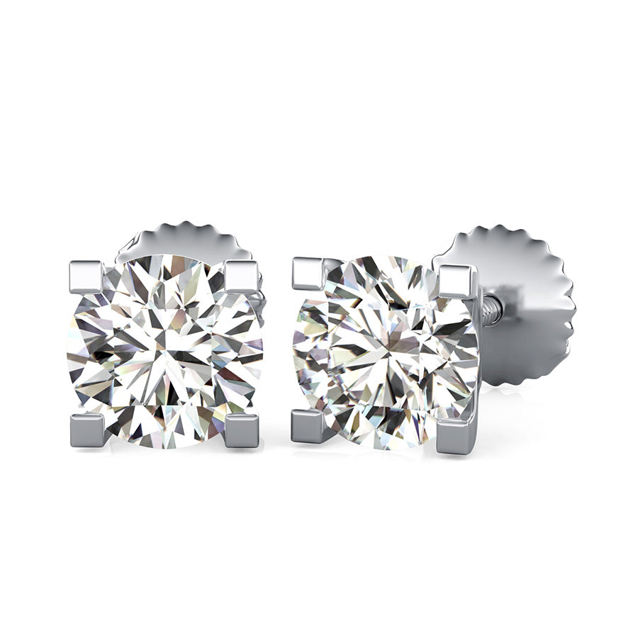 Round Natural Diamond Square Prong Stud Earrings