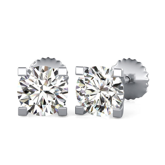 Round Natural Diamond Square Prong Stud Earrings