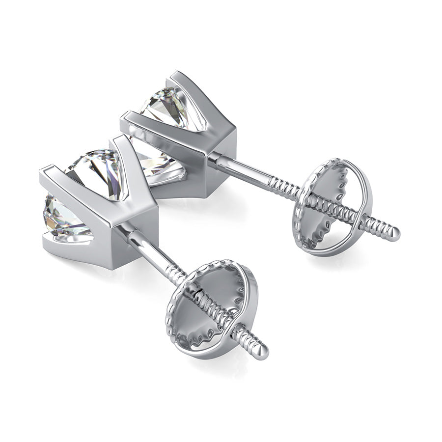 Round Natural Diamond Square Prong Stud Earrings
