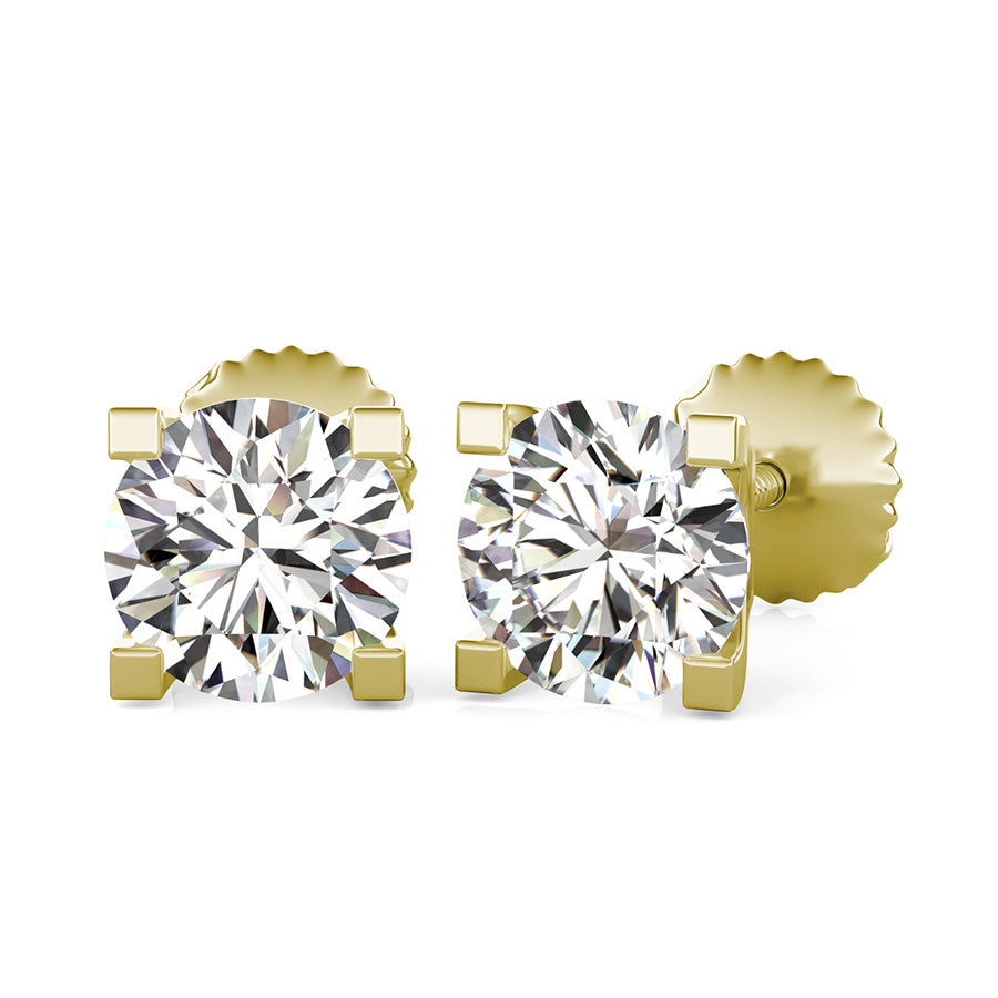 Round Natural Diamond Square Prong Stud Earrings