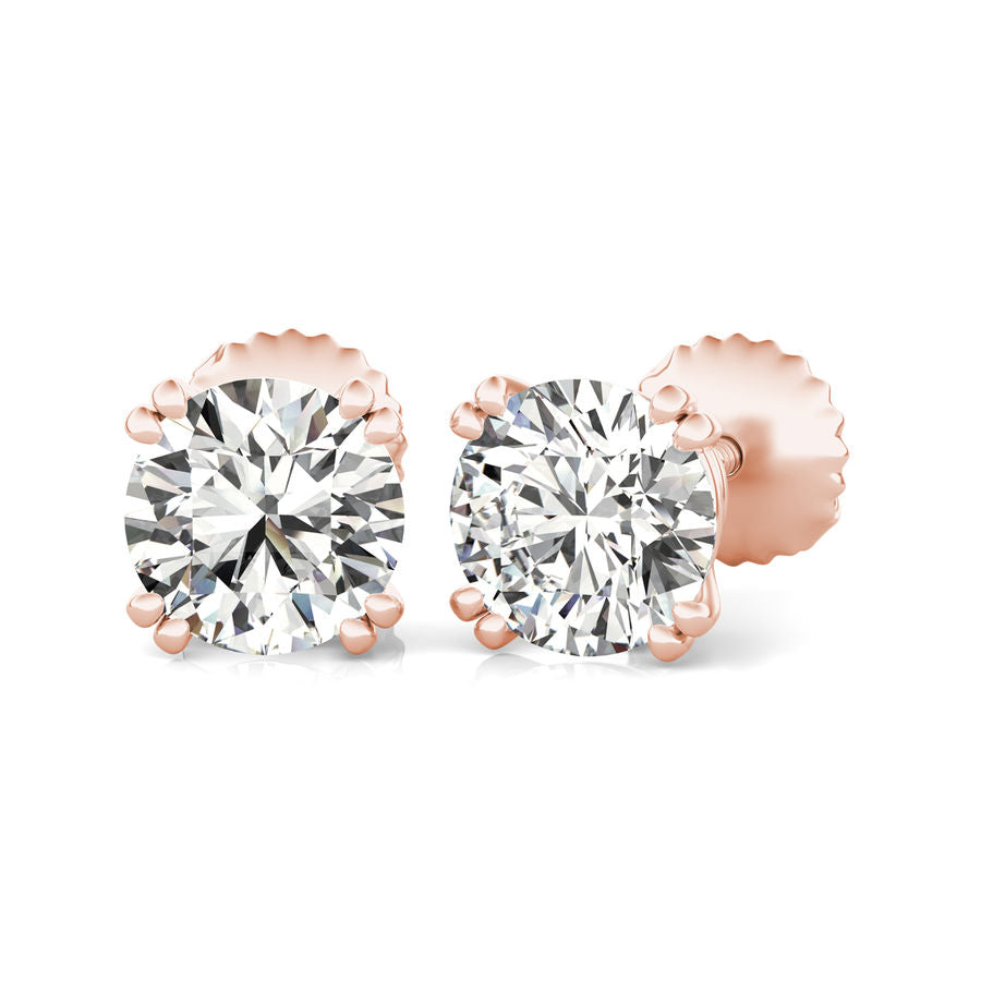 Round Natural Diamond Double Wire Stud Earrings