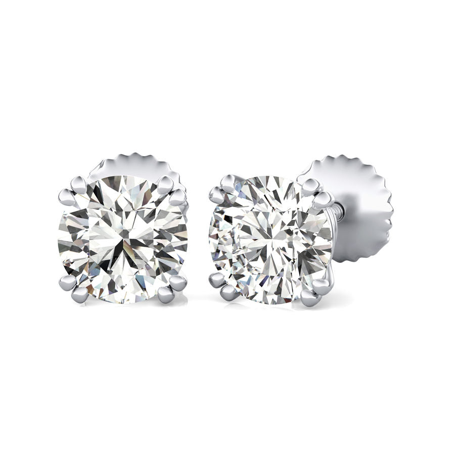 Round Natural Diamond Double Wire Stud Earrings