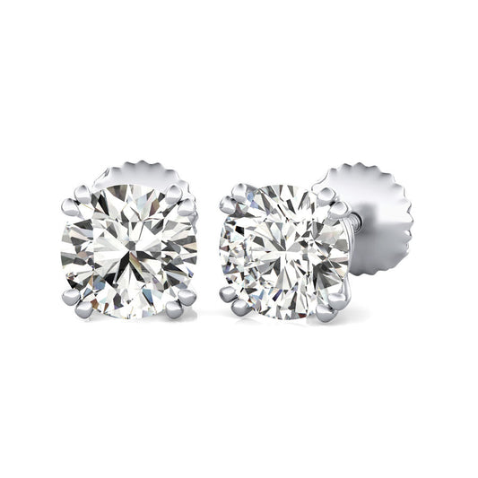 Round Natural Diamond Double Wire Stud Earrings