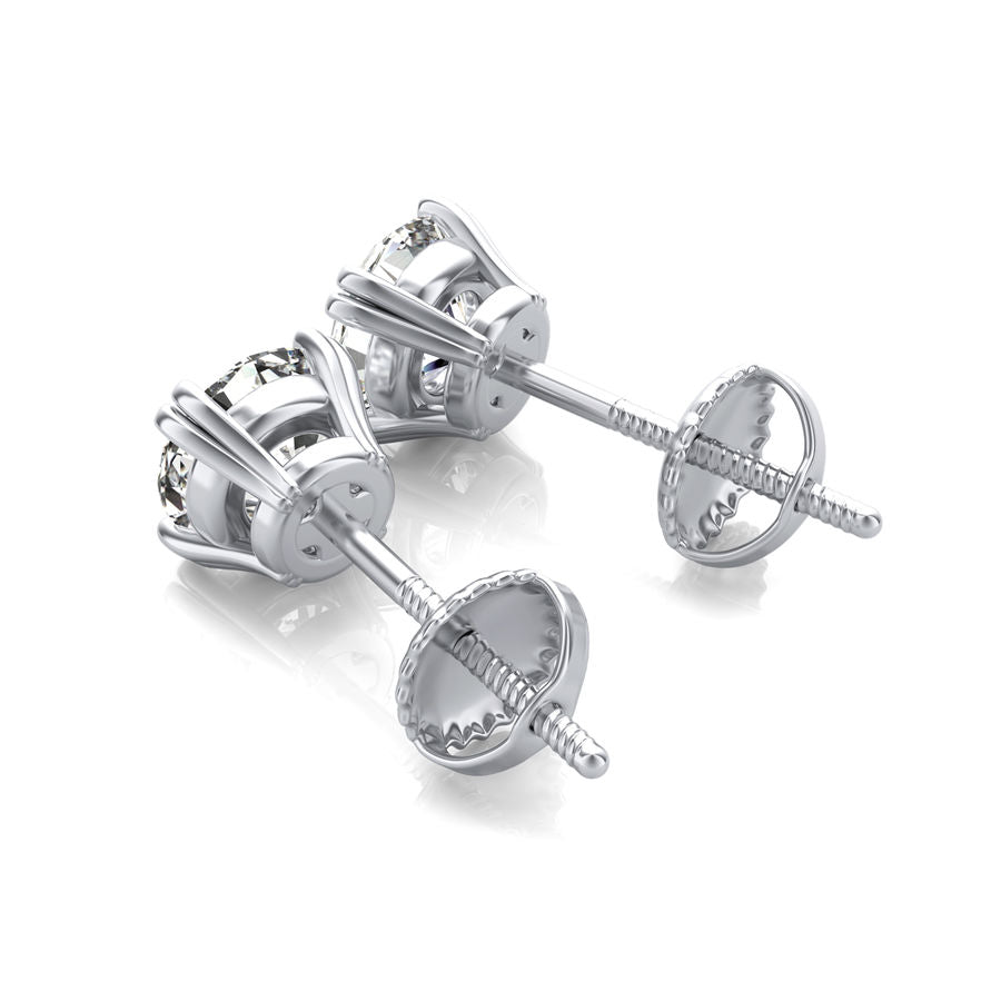 Round Natural Diamond Double Wire Stud Earrings