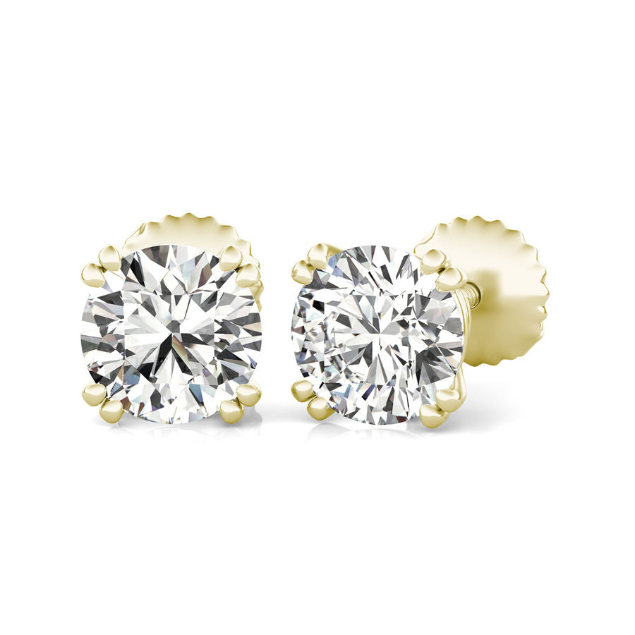 Round Natural Diamond Double Wire Stud Earrings